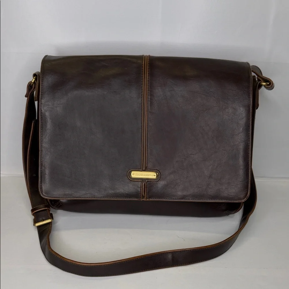 Vintage Liz Claiborne Dark Brown Leather Messenger Bag